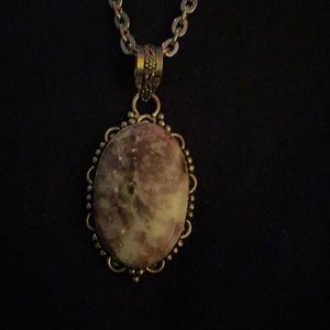 Purple and white jasper with stanless steel 18 inch chain